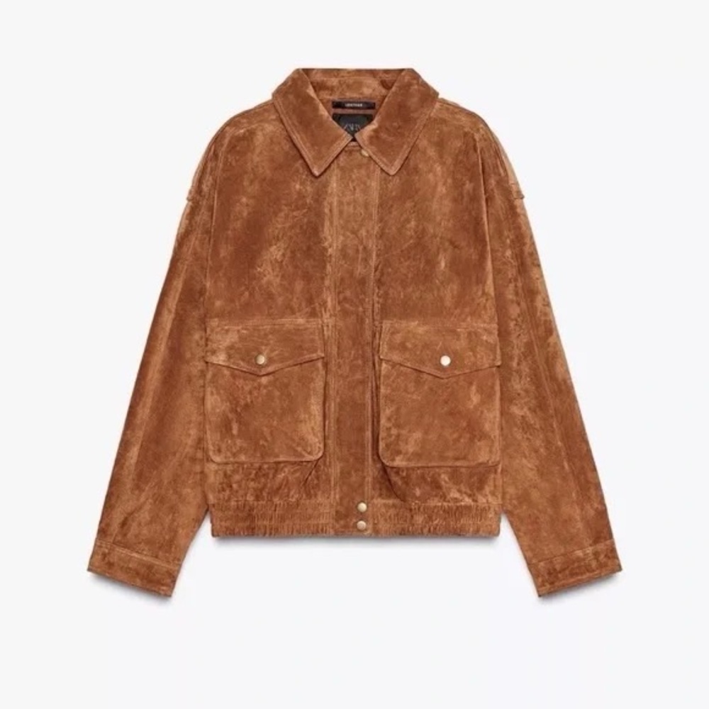 Viral Zara 100% Suede Bomber Jacket - Picture 2 of 7